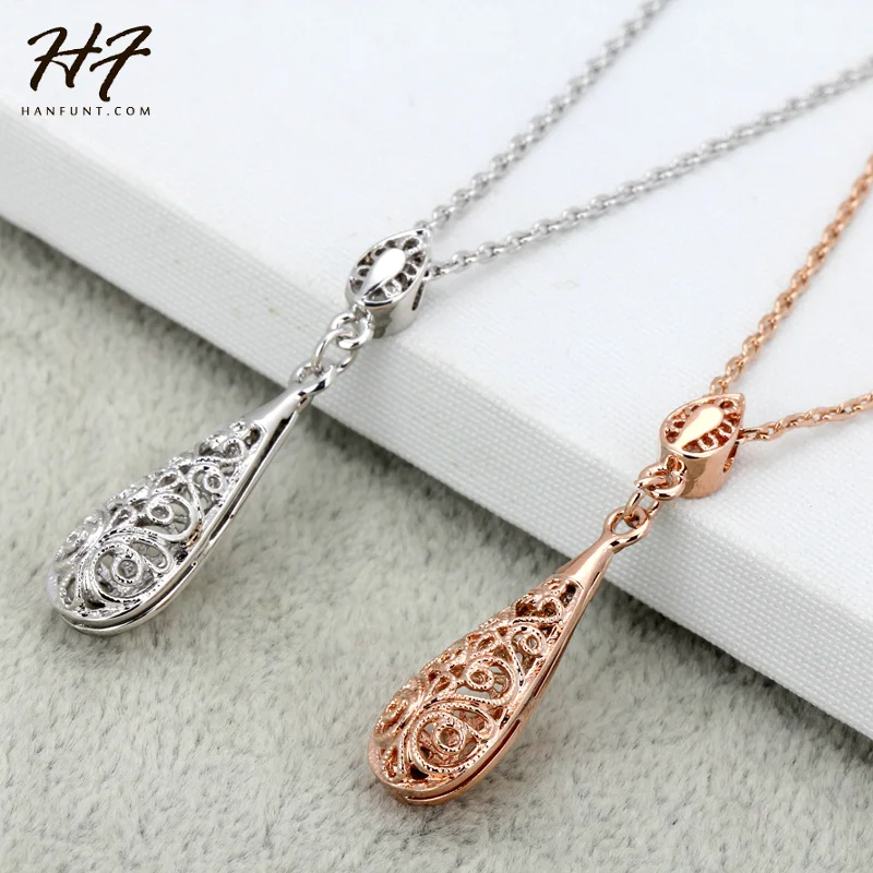 Женское ожерелье с подвеской капелькой цвет розового и белого золота|crystal drop|necklace