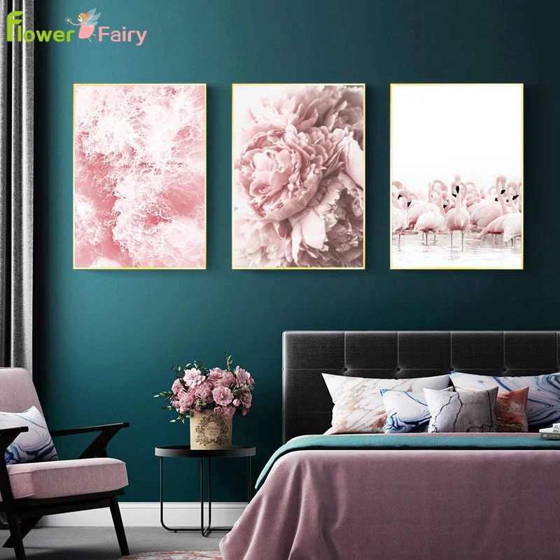 

Flamingo Nordic Poster Art Modern Rose Flower Wall Art Canvas Painting Posters Wall Pictures For Living Room Home Decor Unframed