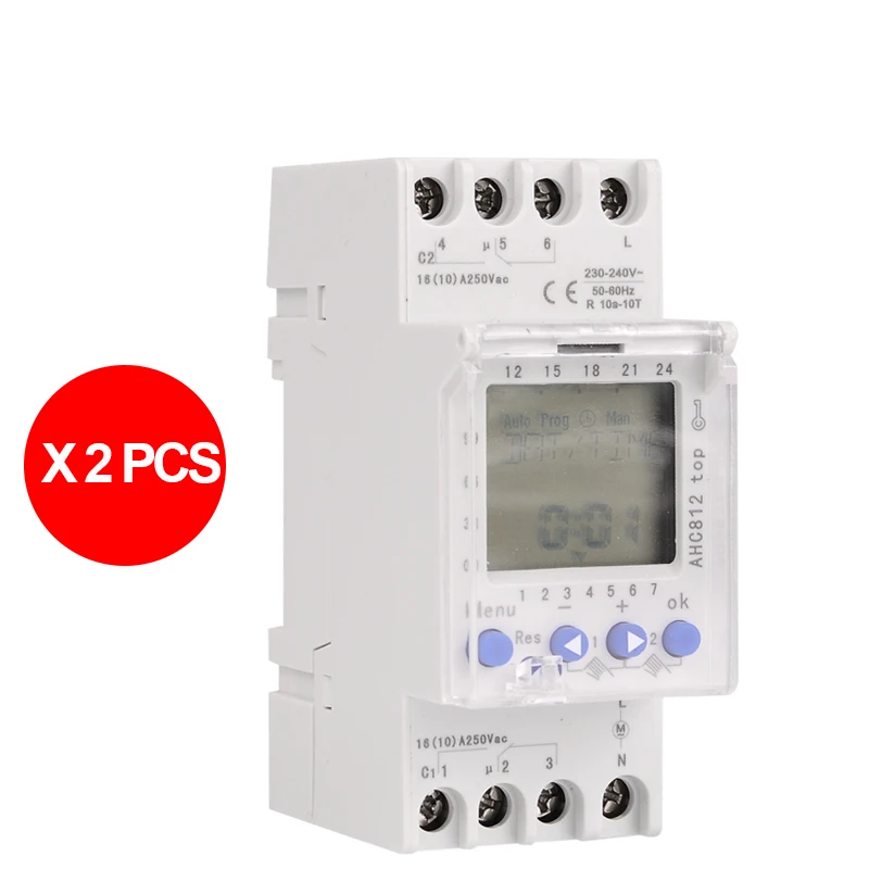 

2 Channel 7 Days Programmable Digital Time Switch 220V Time Relay Control DIN Rail Mount