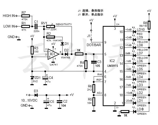 LM3915 10 Светодиодный индикатор уровня звука VU Meter предусилитель усилитель мощности