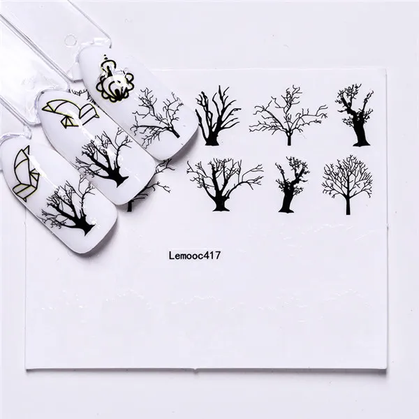 LEMOOC 31 дизайн набор наклеек для ногтей черная Dreamcather наклейка в виде перьев водной передачи слайдер для украшения ногтей - Цвет: Lemooc 417