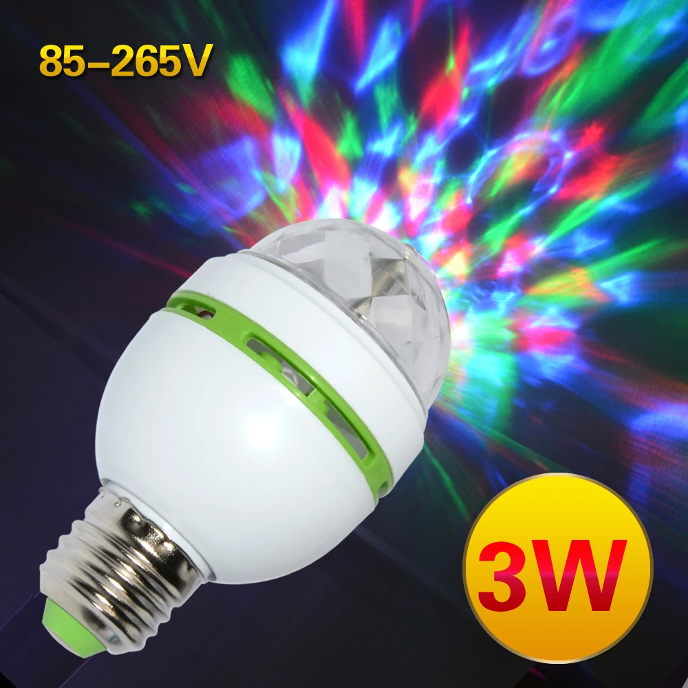 

New Full Color 3w Mini E27 RGB LED Lamp Auto rotating rgb led dj disco stage lighting 85-265V Holiday Bulb for Bar KTV Lighting
