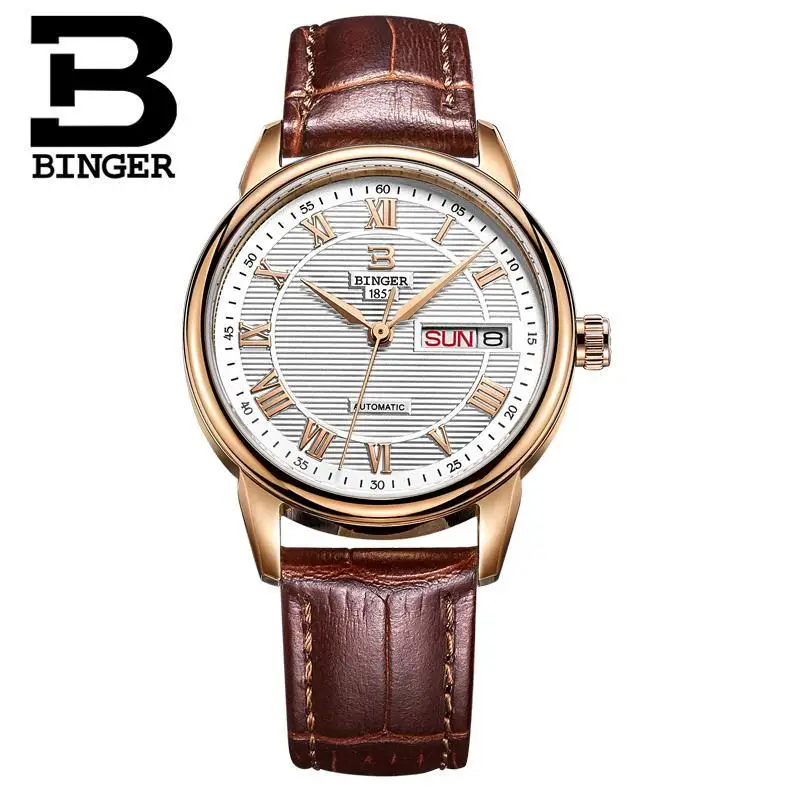 Switzerland Binger женские роскошные модные часы ультратонкие кварцевые Авто Дата Кожаный ремешок наручные часы B3037G-12