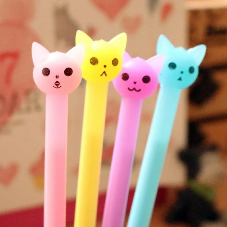 

1pcs/lot Candy color 3D Cat design erasable style gel pen 0.5mm black ink Students gift prize Office school supplies