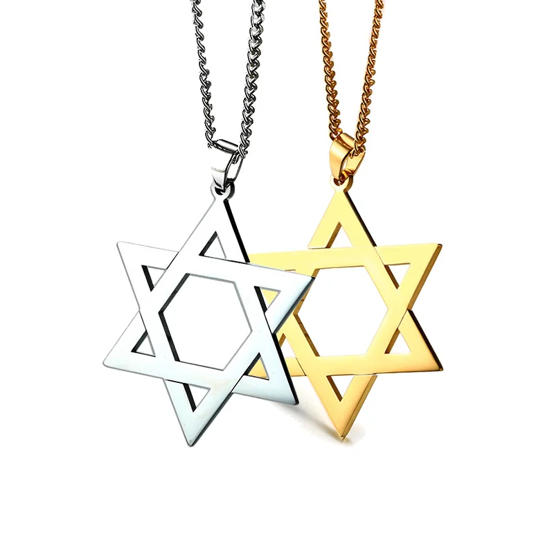 Men Traditional Jewish Star of David Pendant Necklace in Gold Silver