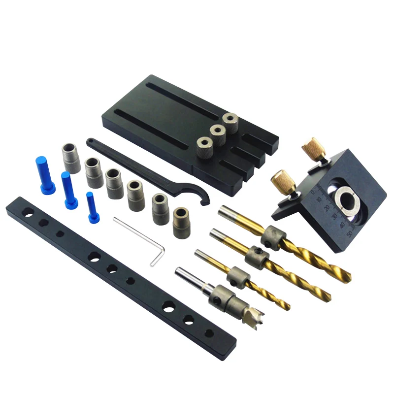 

Hole Drill Guide Dowel Jig Set with Drilling Bits & Depth Stop Collar Woodworking Locator Tools