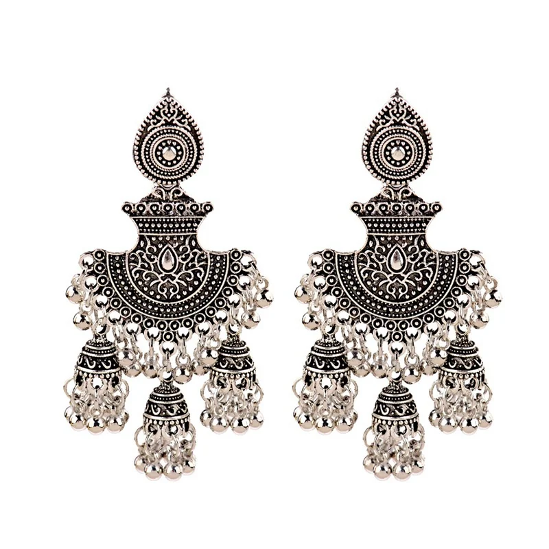 Ретро египетские колокольчики серьги с кисточками Jhumka Модные женские индийские ювелирные изделия классические геометрические племенные цыганские Висячие серьги вешалка