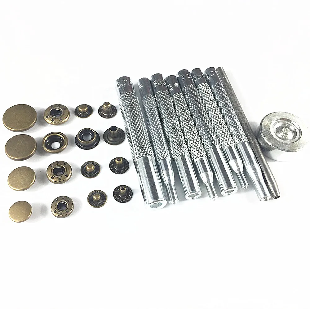 

9pcs Fixing Tools Kit+10-17mm 80set Metal Snap Fastener Press Stud Buttons Poppers Leather Craft Sewing Jeans Button+Storage Box