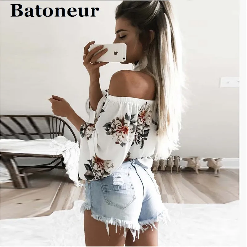 LOSSKY-2018-Sexy-Slash-Neck-Print-Summer-Chiffon-Blouse-Womens-Shirt-Blusas-Feminina-White-Off-Shoulder