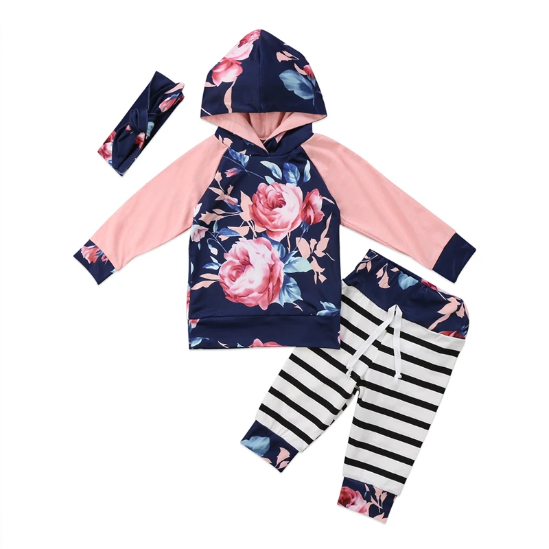 Infant Baby Girls Hooded Top T shirt Sweatshirt Pants Outfits Set Clothes 3PCS 0-2T All Seasons Children Clothing | Детская одежда и