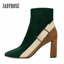 Jady/розовые, зеленые замшевые женские ботильоны с пряжкой на ремешке, резиновые сапоги, смешанные цвета, обувь на высоком массивном каблуке, Женская Осенняя обувь, Botas Mujer