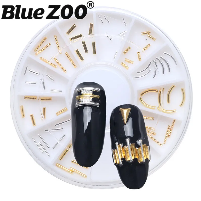 

Gold Silver Strips Mix Design Metal 3D Nail Art Decorations New Arrive Steering-Wheel Box Alloy Nails Accessoires Jewelry Tools