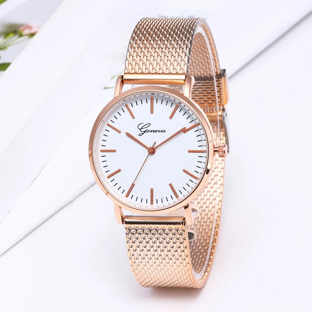 

Women Stainless Steel Casual Quartz Watch Round Dial Wrist Watches with Mesh Strap LXH