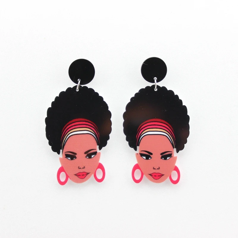 

New Design Fashion Personality Punk Acrylic Women Head Portrait Stud Earrings Hip Hop Night Club Jewelry Accessories 6 Colors
