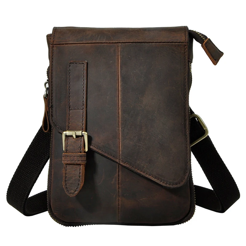 

Men Crossbody Belt Messenger Shoulder Fanny Bags Genuine Leather Retro Purse Pouch Crazy Horse Cowhide Hook Hip Bum Waist Pack