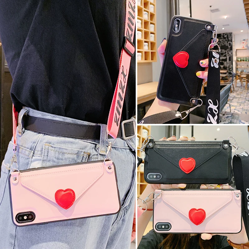

Love Pattern Phone Case For iPhone X XR XS Max 6 6S 7 8 Plus case with Lanyard and Bracket and wallet