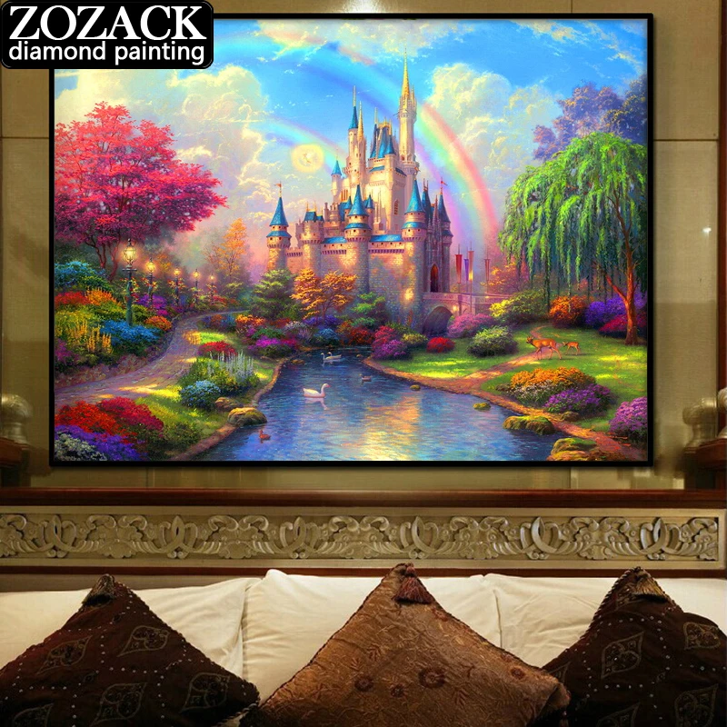 

Zozack Square/Round Drill 5D DIY Diamond Painting"Rainbow castle"Full Diamond Embroidery Cross Stitch Rhinestone Home Decor Gift