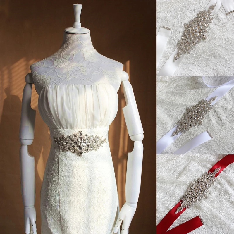 

Bridal Belt Rhinestone Ribbon Wedding Dress Gown Sash Ornament Applique 4x270cm gai