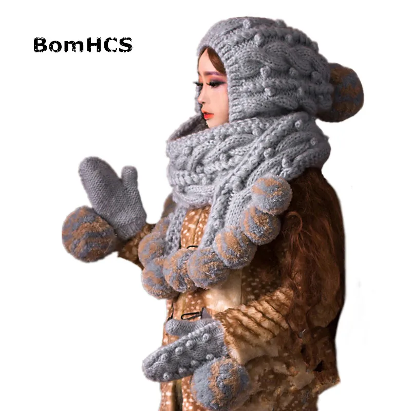BomHCS очень большая Серая шапка и перчатки с шарфом (костюм из 2 предметов) Милая