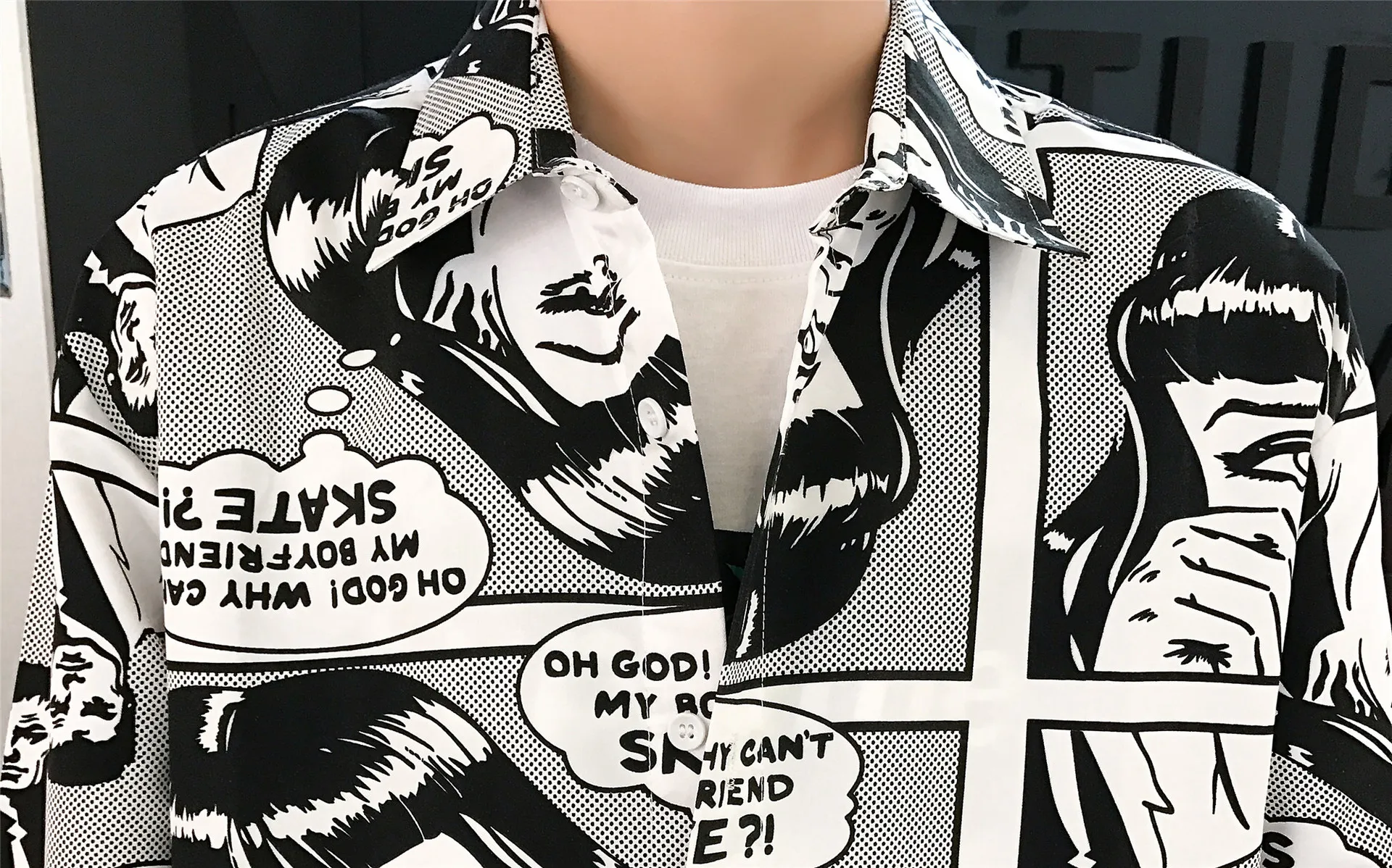 Летние новые ins уличные мужские Harajuku стиль японские комиксы рубашка с длинными рукавами мужские и женские свободные рубашки