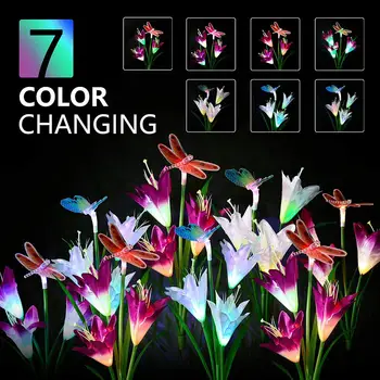 

2Pcs Solar Power Artificial Dragonfly Lily LED Lawn Color Light Garden Decor Lamp Set