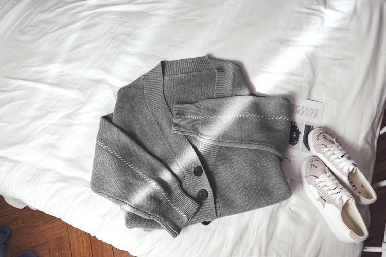 DICLOUD модный осенний Свободный вязаный кардиган, свитер для женщин, корейский Повседневный свитер с v-образным вырезом, Женский винтажный свитер размера плюс