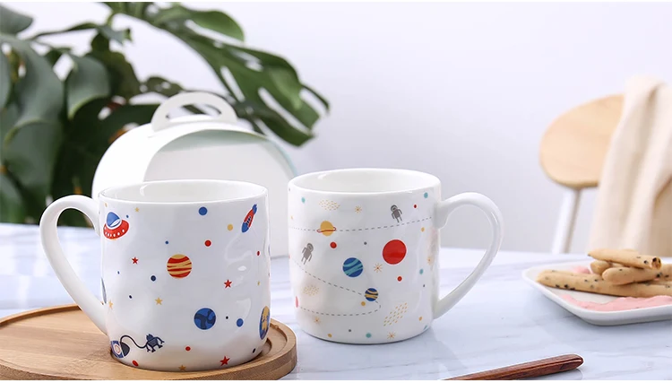 OUSSIRRO Милая керамическая чашка мультяшная кружка космическая галактика креативная стеклянная большая емкость чашка для молока пара подарок кофейная чашка подарочная коробка