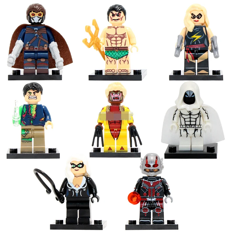 Beste 8 stks Moon Knight Ms. marvel Zwarte Kat Sabretooth Ant Man Namor Super Heroes Monteren minifig Bouwstenen Xmas Speelgoed Geschenken