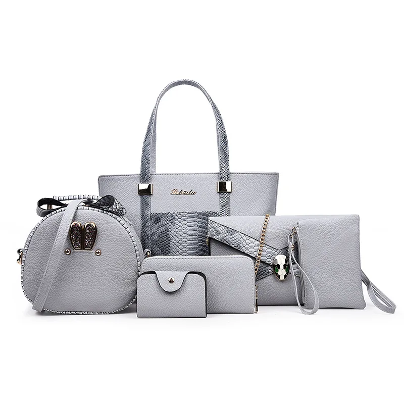 

European and American fashion snake skin pattern women's handbag single shoulder oblique bun bag six-piece large bucket bag