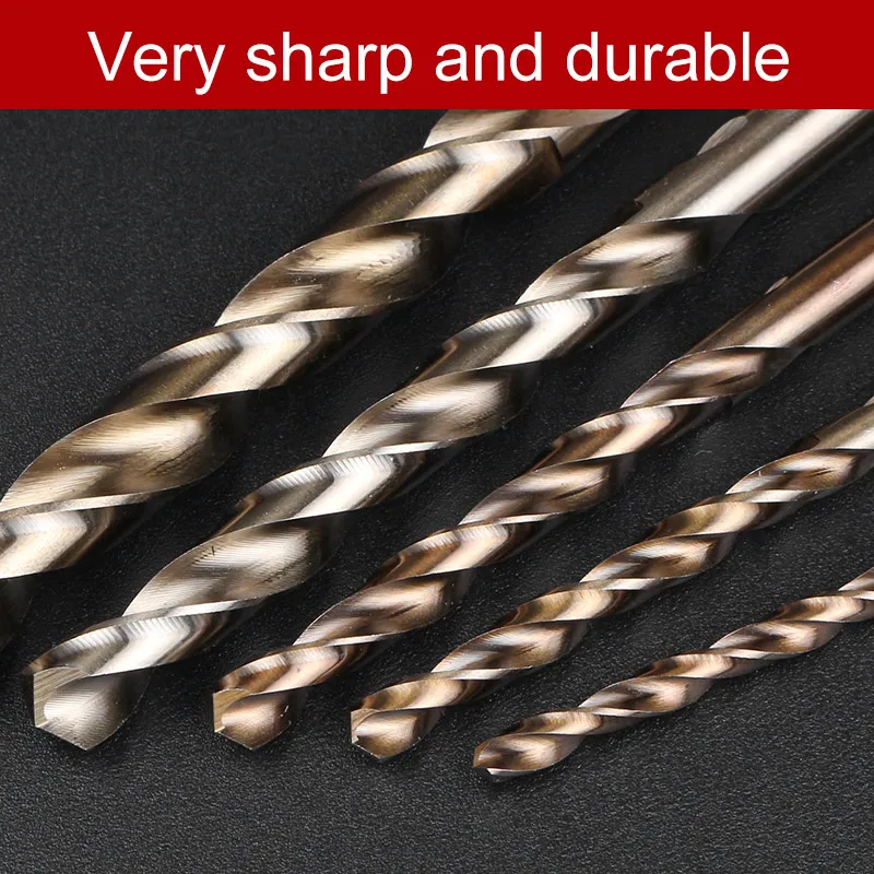 5PCS Stainless Steel M35 Cobalt Drill Bit Set Multi Bit Tool Straight Shank For Metal Stainless Steel Wear Resistance High Tempe