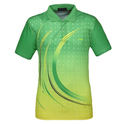 Мужские футболки для настольного тенниса, спортивные рубашки-поло, впитывающая тренировочная одежда, мужская футболка для тенниса и бадминтона - Цвет: 2052 green