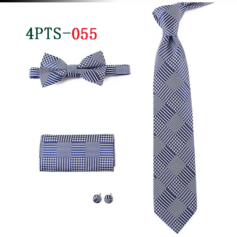 HOT 7.5cm Men Neck Tie Striped Paisley Necktie Bow Handkerchief Cufflinks Set Men's Party Wedding Pocket Square Bowtie Tie Sets