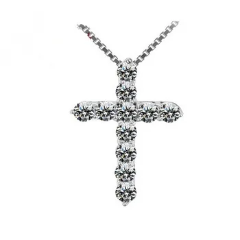 

New arrival fashion shiny zircon cross 925 sterling silver ladies`pendant necklaces jewelry birthday gift short box chains