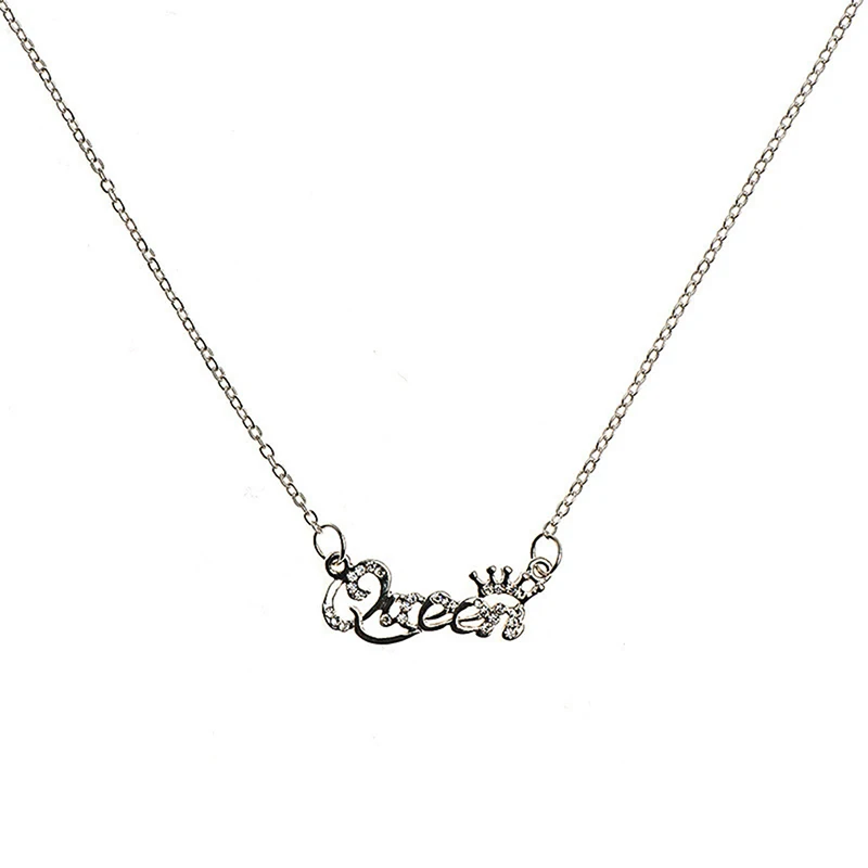 Розовое золотое ожерелье для женщин с надписью queen 1 шт. для девочек с кристаллами стразами серебряный Регулируемый женский ювелирный аксессуар - Окраска металла: Silver