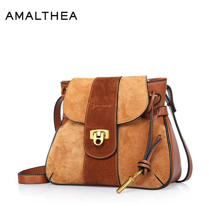 

AMALTHEA Brand Split Leather Bags Women Lock Buckle Luxury Handbags Women Bags Designer Bag Blue Women'S Crossbody Bag AMAS044