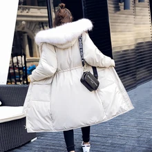 KMETRAM, зимнее пальто для женщин, толстая белая куртка-пуховик с натуральным мехом енота, парка с капюшоном, женские винтажные тонкие длинные пальто MY466