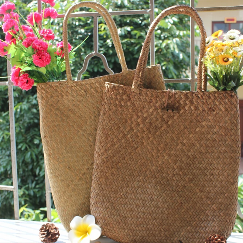 1PC Women Fashion Designer Lace Handbag Tote Bags Handbag Wicker Rattan Bag Shoulder Bag Shopping Straw Bags