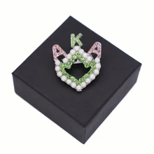 Двойной нос новая популярная розовая зеленая Хрустальная белая жемчужная греческая буква AKA брошь в форме сердца женское украшение подарок ювелирные изделия