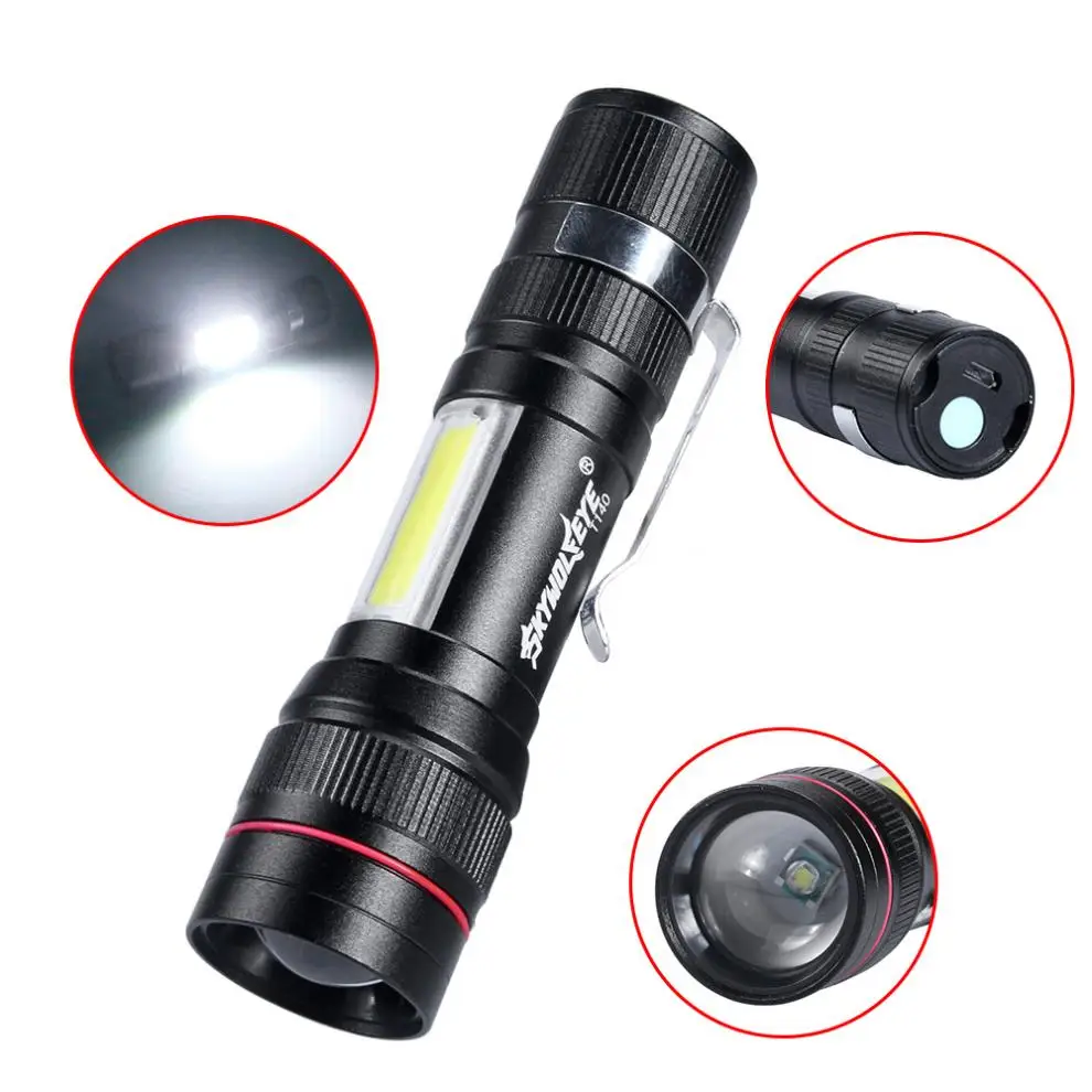 T140 Telescopic Focusing 500 Lumens T6+Double Faced COB Aluminum Alloy Glare LED Flashlight With USB Charge 3 Modes for Outdoor|Фонарики и