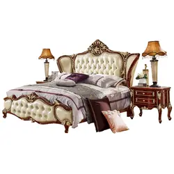 Европейская кожа французский 1,8 м двуспальная кровать, роскошная резная принцесса Кама мебель для спальни muebles горит enfant yatak мобильный