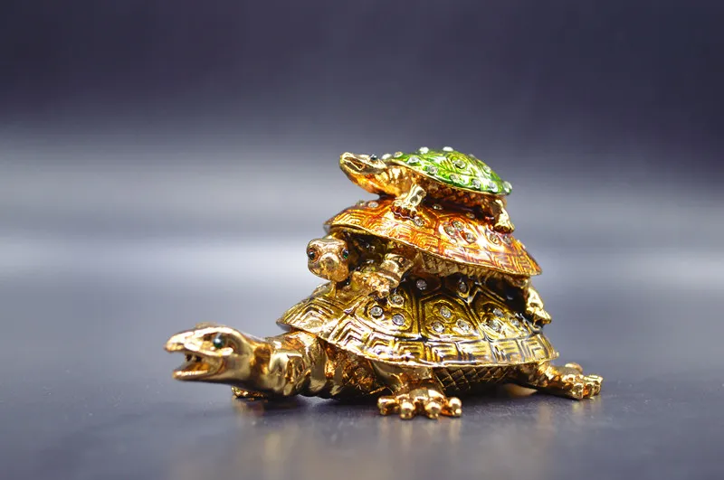 High quality Enamel Animal figurines Triple Turtl...