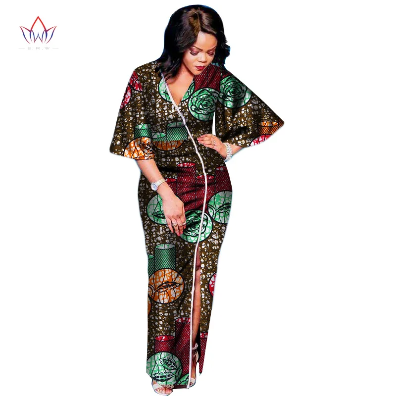 Летние модные африканские платья для женщин Дашики размера плюс африканская одежда Vestidos с глубоким v-образным вырезом Вечерние платья BRW WY2578