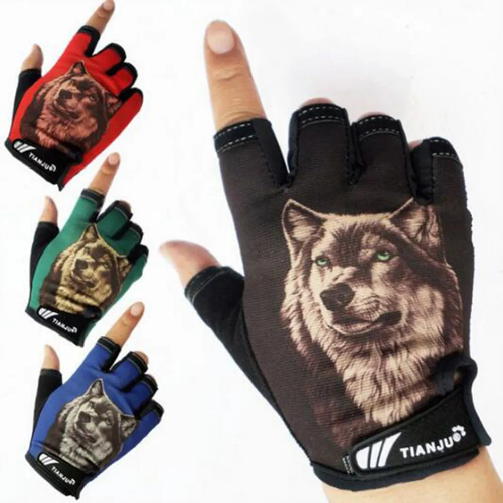 Половина пальцев спортивные перчатки животного Волк открытый Фитнес Многофункциональный тренировки перчатки MTB Велосипеды INBIKE