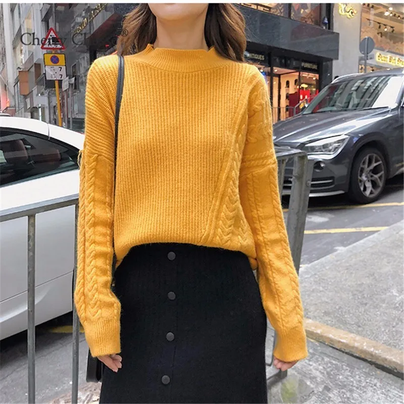 Cherry Chesse Women Autumn Knitted Sweater Long Sleeve Solid Pullovers Female Casual | Женская одежда