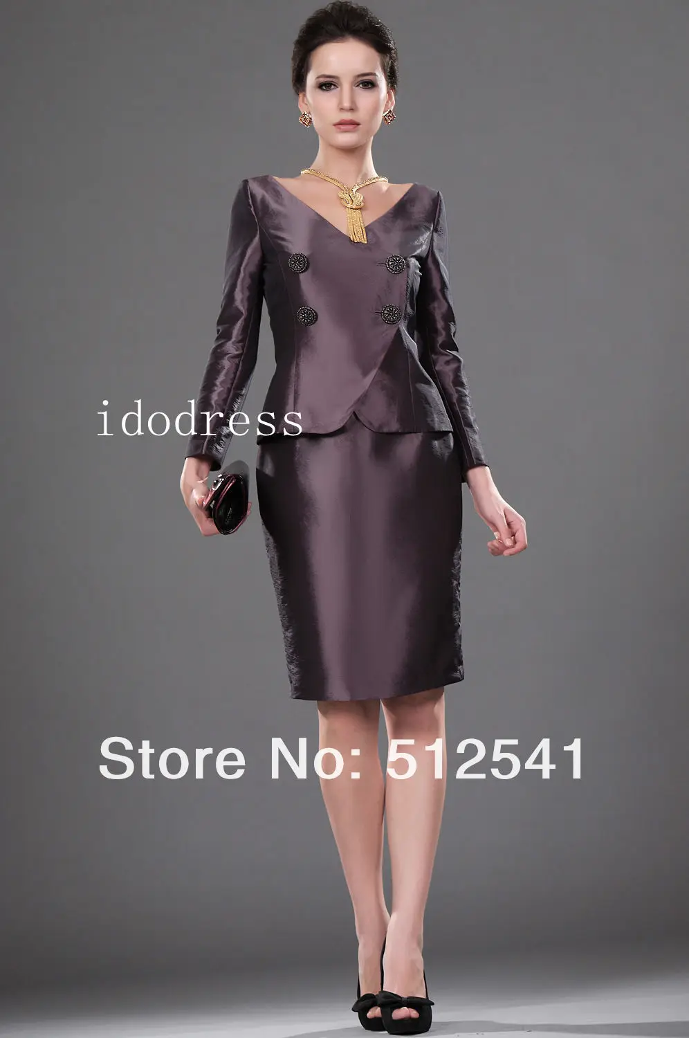 

Elegant Mother of the Bride Dresses Top grade V-neck Sheath Knee-length Long-sleeves Ruffle yk-8B01
