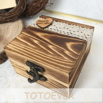 

Personalized Lace Retro Rustic Wedding Ring Bearer Box Custom Your Names and Date Engrave Wood Wedding Ring Box