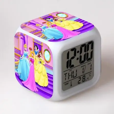 

2017 LED Colorful light Snow White Princess Digital Alarm Clocks Thermometer reloj despertador Kids Girls Party Gifts Xmas Toys