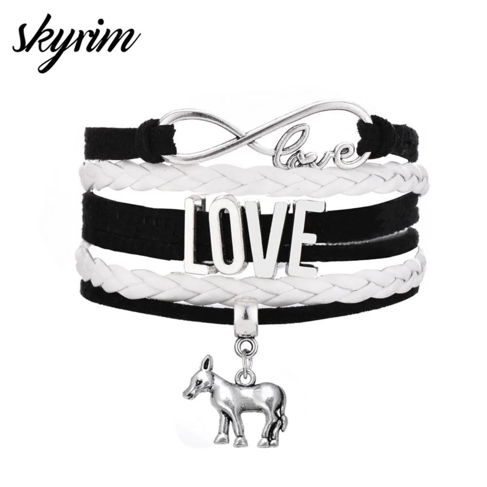 

Skyrim Hand-Knit Mix Animal Charm Bracelets Infinity Love Multi-layer Braided Bracelet With Donkey&Unicorn&Peaceful Dove Pendant