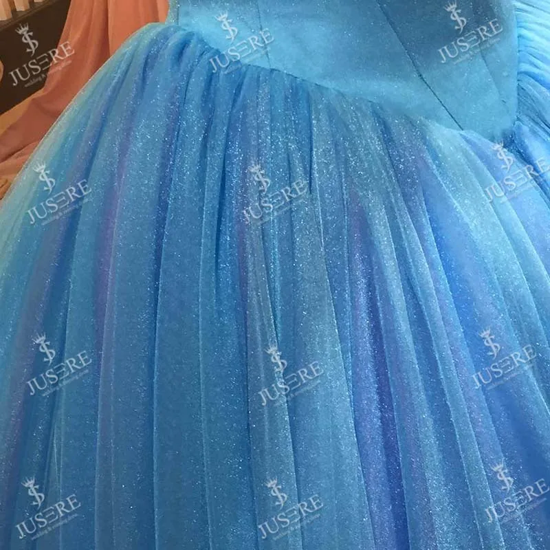 Jusere-Vestido De Noite Princesa, Custom Real Picture, Cinderela Vestido De  Baile Azul, Puffy, Bordado, Vestido