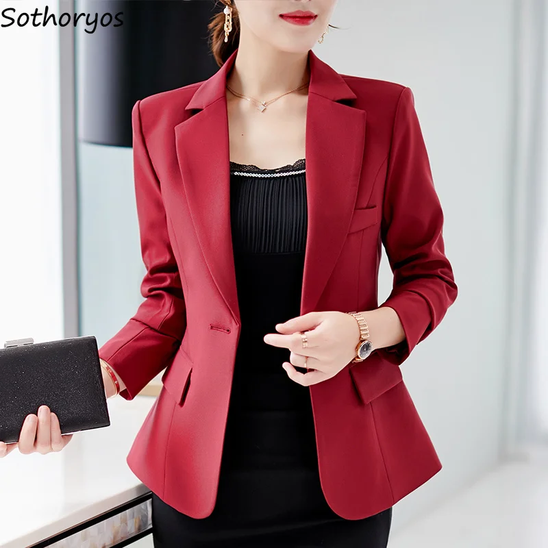 

Blazers Women Simple Elegant All-match Trendy Female Korean Style Pockets Solid All-match Womens Single Button Clothing Lovely